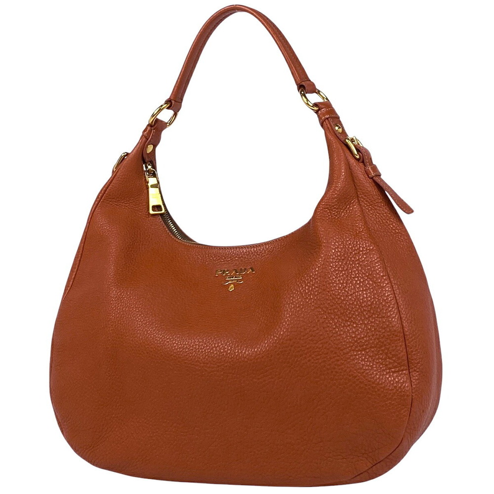 Prada Logo Shoulder Bag Hobo Leather Orange